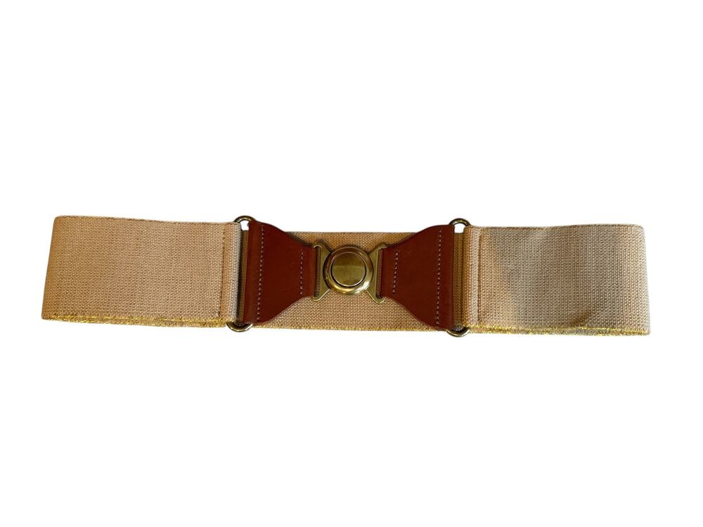 Stretchy Wide Cinch Belt Tan Gold Leather Trim S